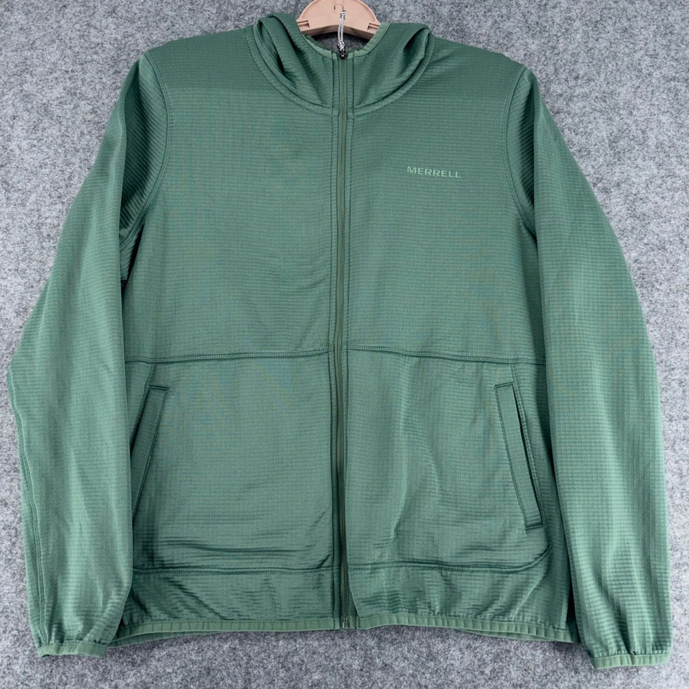 Merrell Womens Green Grid Fleece Full Zip Hoodie Jacket Size Large L
